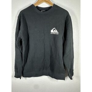 Quiksilver Sweatshirt Mens Small Black Logo Crewneck Pullover Fleece Surf